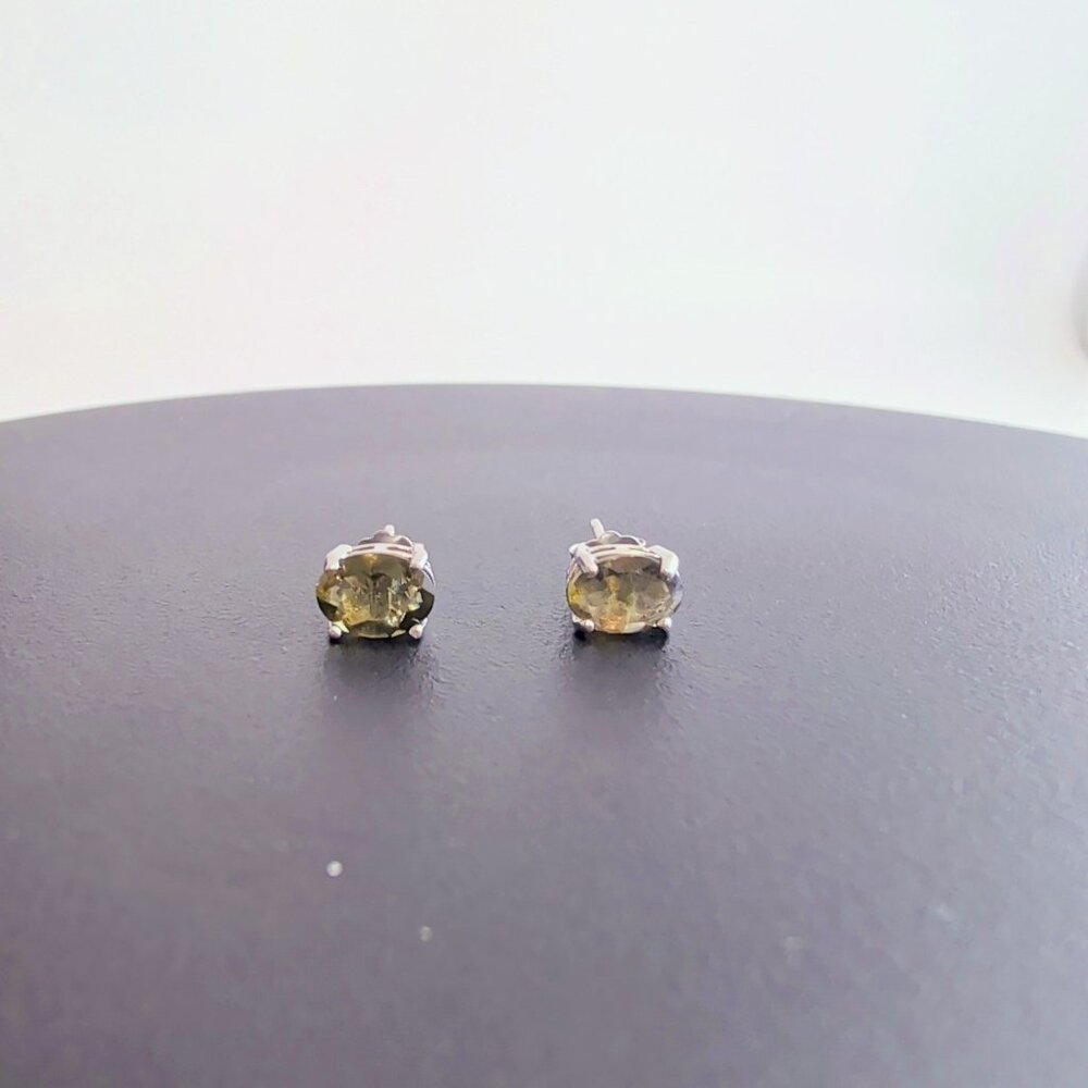 Natural Moldavite Stud Earrings 925 Sterling Silver